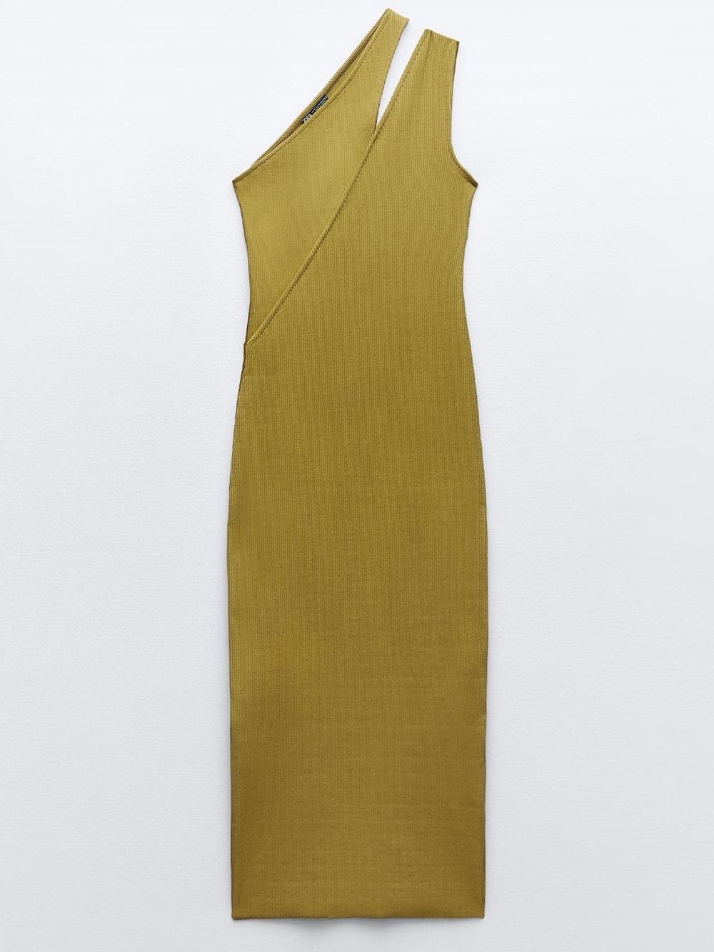 Zara Olive Green Ribbed One-Shoulder Dress